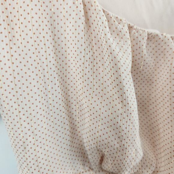 Lane Bryant Women's Cream Short Puff Sleeve Top Dots Metallic Size 14/16 - Picture 3 of 6